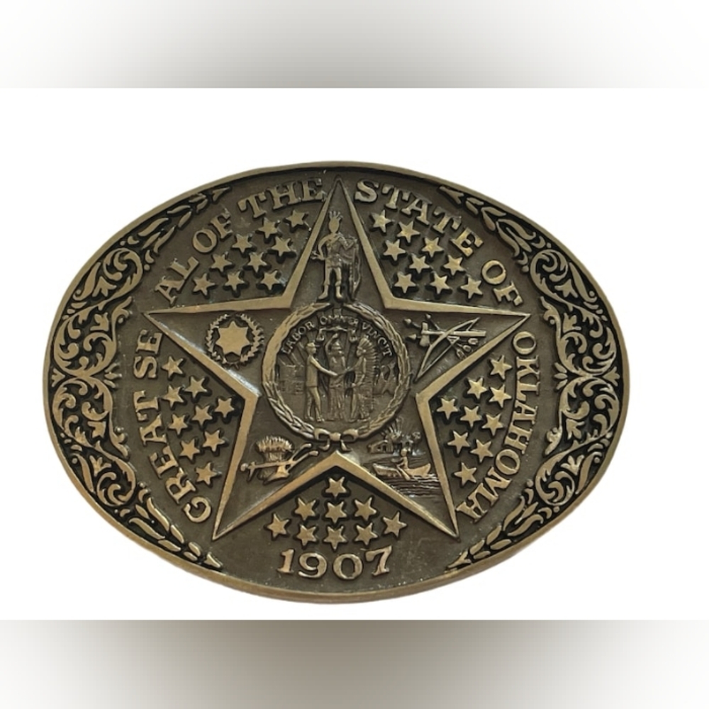 Award Design Medals, Inc. brass Oklahoma state seal belt buckle